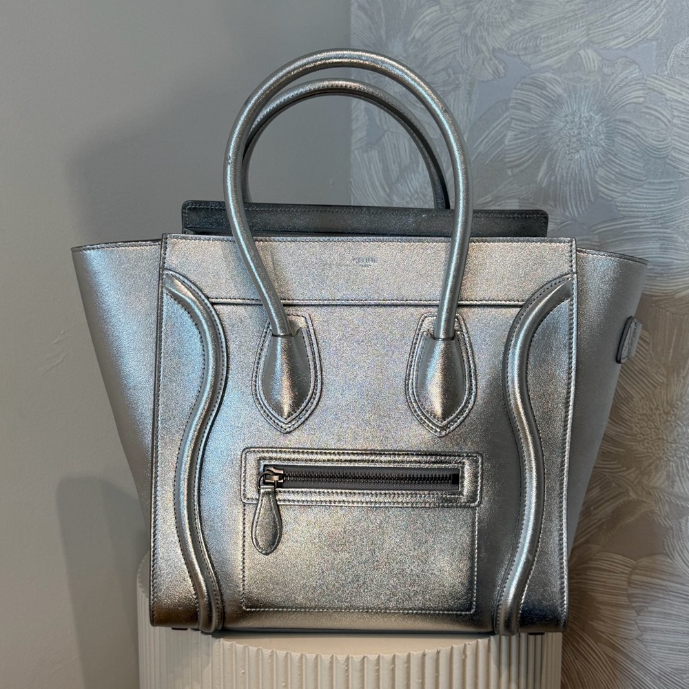 Celine Nano Luggage Tote Metallic Silver